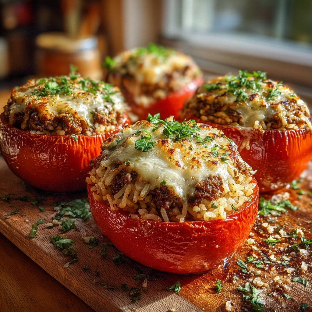 Ground Beef And Rice Stuffed Tomatoes