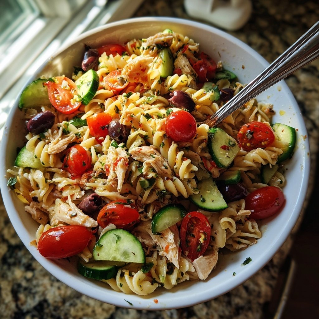 Mediterranean Chicken Pasta Salad